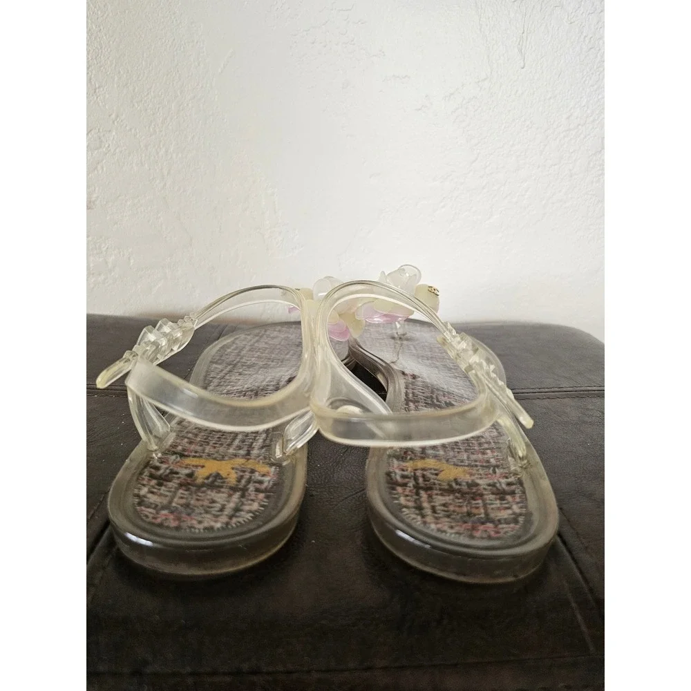 CHANEL Pink CC Clear Camelia Jelly Strap Flip Flops Flat Sandals sz EU 37 US 6.5